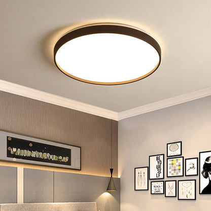 Modern Minimalist Round Solid Color Acrylic Iron LED Flush Mount Ceiling Light For Living Room & Bedroom