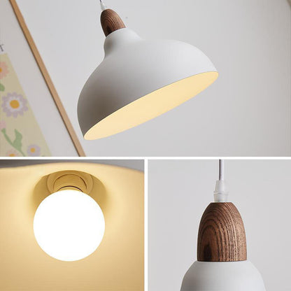 Traditional Japanese Solid Wood Dome Round Hardware 1-Light Pendant Light For Living Room