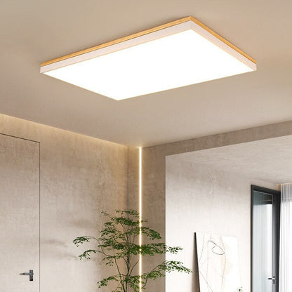 Modern Minimalist Solid Wood Acrylic Square Rectangle LED Flush Mount Ceiling Light for Living Room