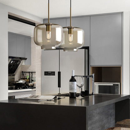 Contemporary Nordic Iron Glass Round Geometric Jar 1-Light Pendant Light For Living Room & Bedroom