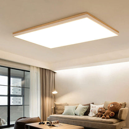 Modern Minimalist Solid Wood Acrylic Square Rectangle LED Flush Mount Ceiling Light for Living Room