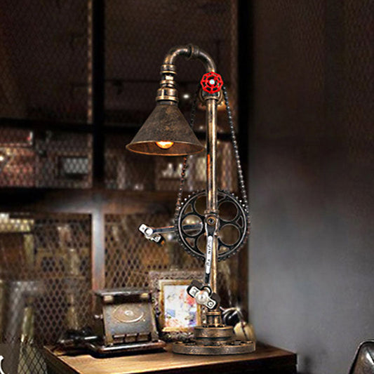 Contemporary Industrial Iron Gear Plumbing Metal 1-Light Table Lamp For Bedroom