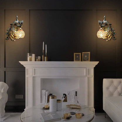 European Vintage Peacock Resin 1-Light Wall Sconce Lamp