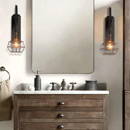 Traditional Vintage Pulley Iron Wood 1-Light Wall Sconce Lamp
