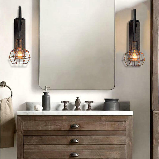 Traditional Vintage Pulley Iron Wood 1-Light Wall Sconce Lamp