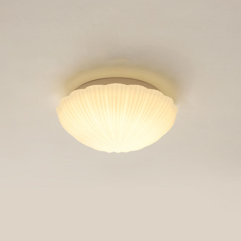 Modern Minimalist Cream Shell Glass LED Flush Mount Ceiling Light For Living Room & Bedroom