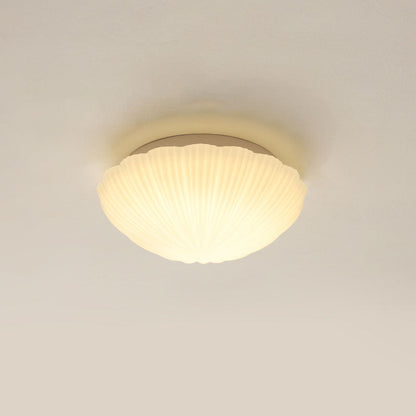 Modern Minimalist Cream Shell Glass LED Flush Mount Ceiling Light For Living Room & Bedroom