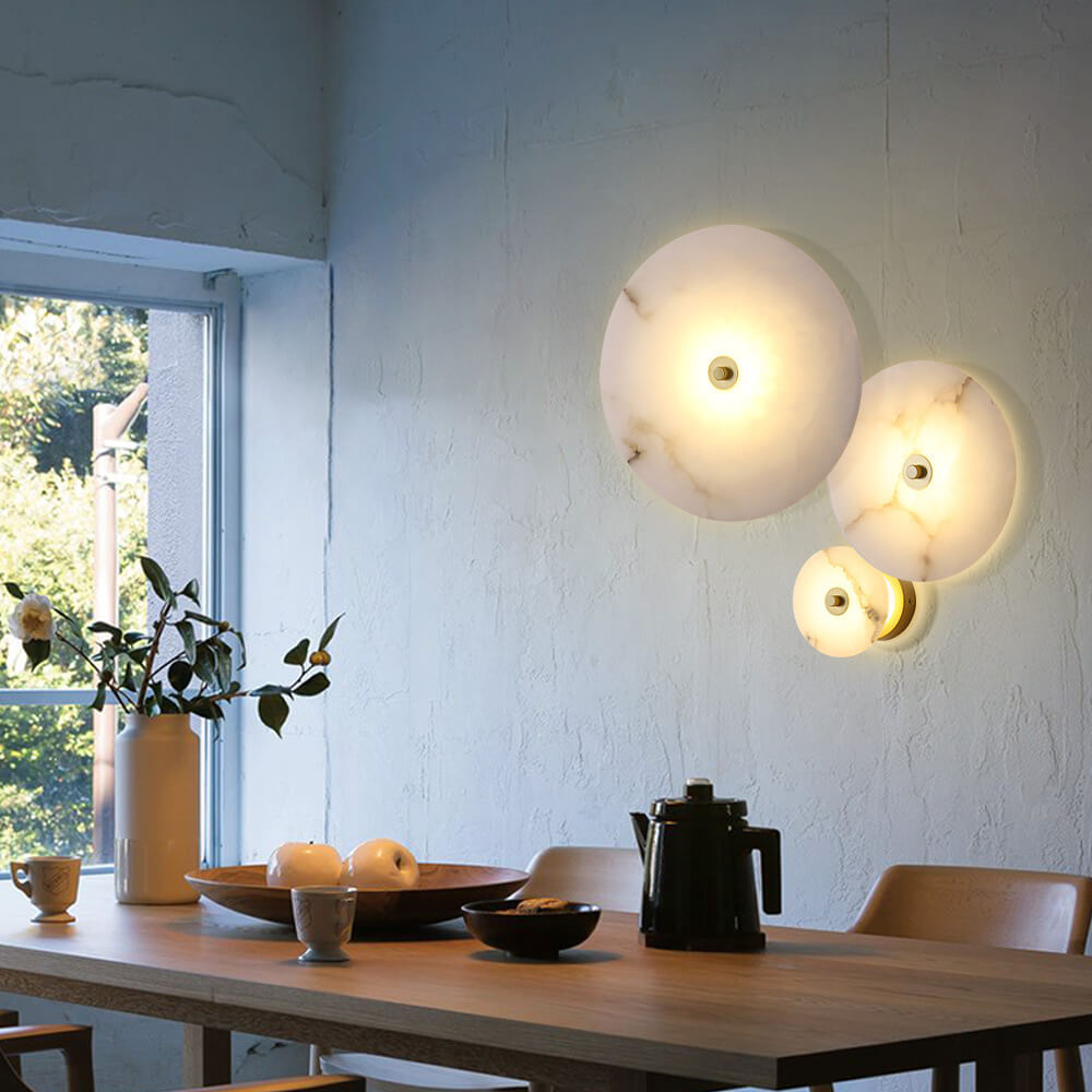 Contemporary Luxury Round Marble Iron LED Wall Sconce Lamp For Living Room & Bedroom
