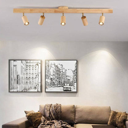 Modern Minimalist Solid Wood Metal Track Lighting LED Semi-Flush Mount Ceiling Light for Living Room