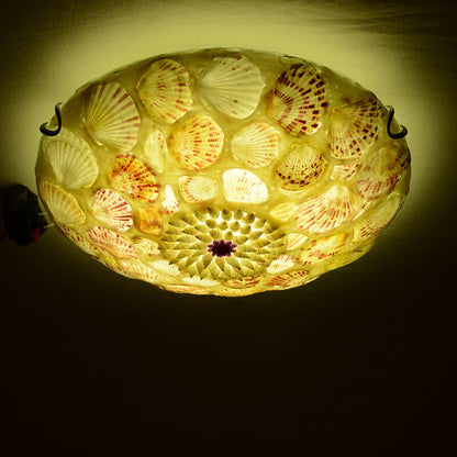 European Mediterranean Shell Art Round LED Flush Mount Ceiling Light