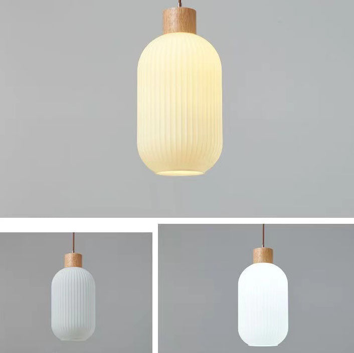 Traditional Japanese Log Solid Wood Strip Glass Jar 1/2/3 Light Island Pendant Light For Living Room