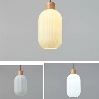 Traditional Japanese Log Solid Wood Strip Glass Jar 1/2/3 Light Island Pendant Light For Living Room