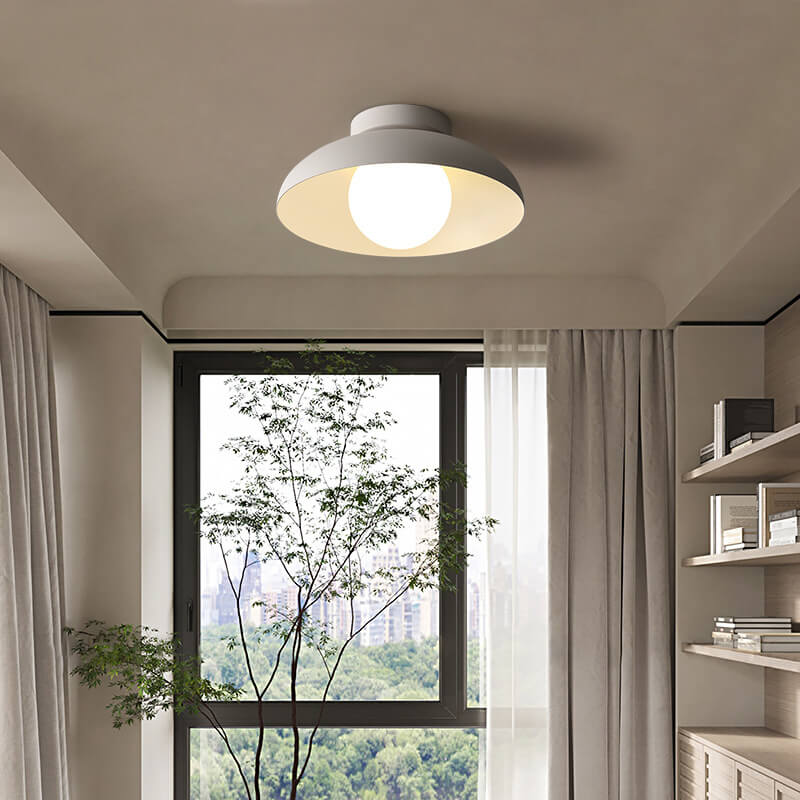 Contemporary Nordic Wabi-sabi Iron Glass 1-Light Semi-Flush Mount Light for Living Room