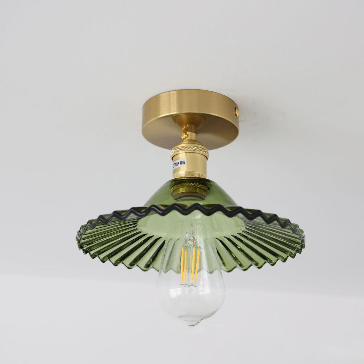 Traditional Vintage Glass Iron Lotus 1-Light Semi-Flush Mount Ceiling Light