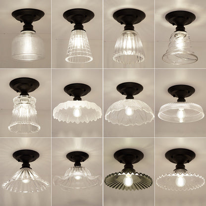 Contemporary Nordic Iron Glass Floral Round Geometry 1-Light Semi-Flush Mount Ceiling Light For Living Room & Bedroom