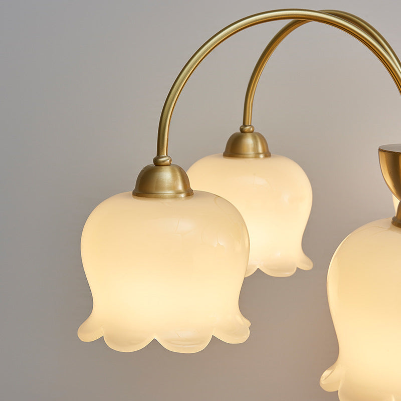 Traditional French Cream Floral Copper Glass 5/6/8 Light Chandelier For Living Room