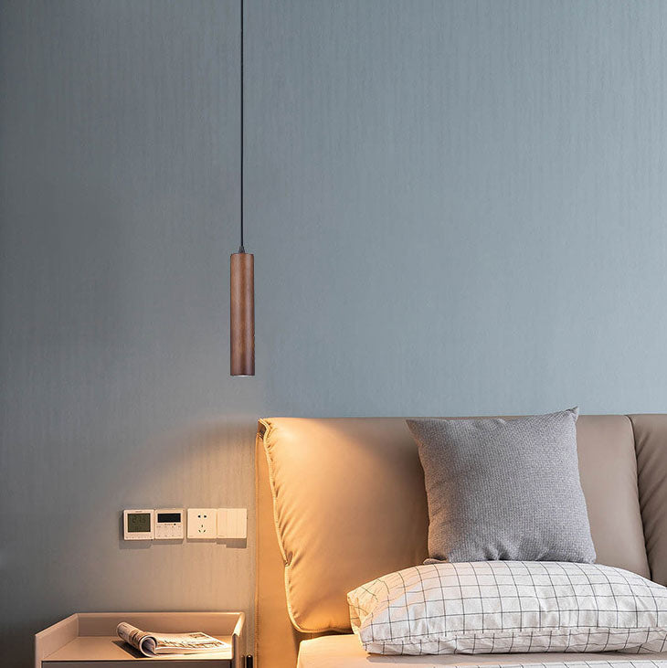 Modern Minimalist Oak Wood Cylinder LED Pendant Light For Living Room & Bedroom