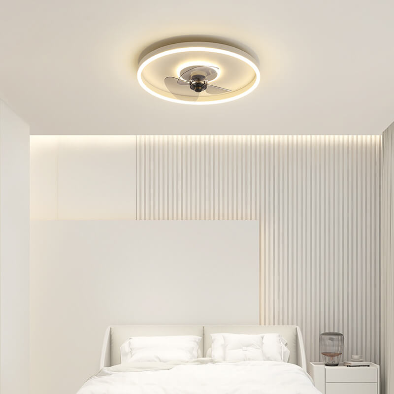 Contemporary Nordic Round Iron Silicone Aluminum Invisible LED Flush Mount Ceiling Fan Light For Living Room & Bedroom