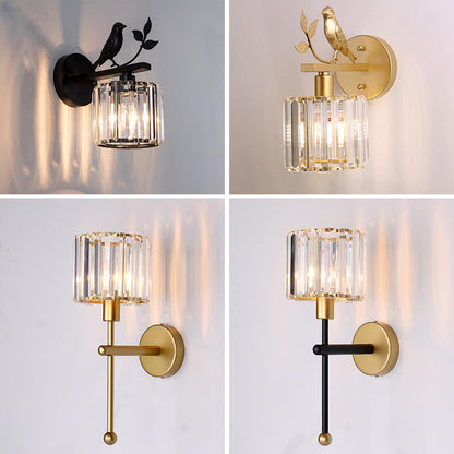 Traditional Vintage Iron Glass Round Bird 1-Light Wall Sconce Lamp for Living Room