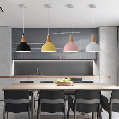 Modern Minimalist Macaron Color Aluminum Solid Wood 1-Light Pendant Light