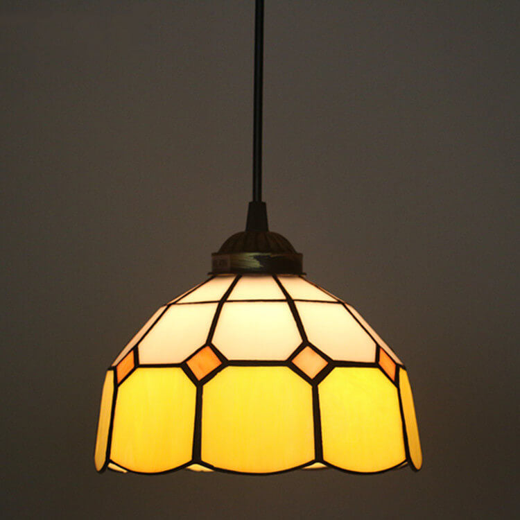Traditional Tiffany Stained Glass Iron Dome Shade Round 1-Light Pendant Light for Living Room