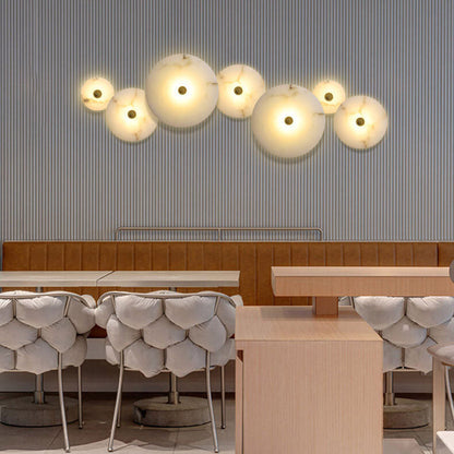 Contemporary Luxury Round Marble Iron LED Wall Sconce Lamp For Living Room & Bedroom