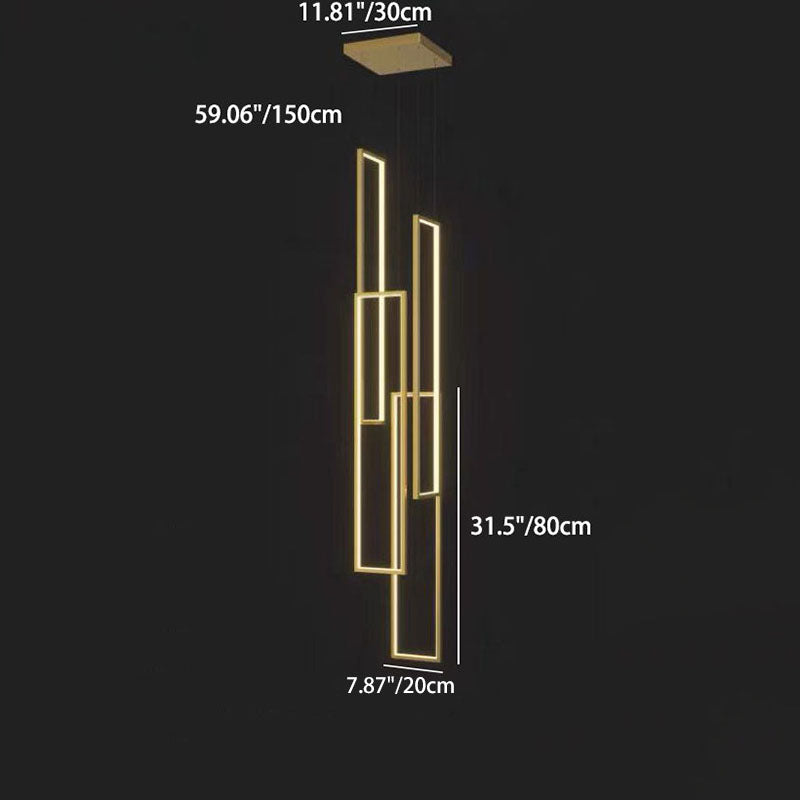 Modern Minimalist Iron Aluminum Silica Rectangular Square Ceiling Plate LED Chandelier For Stairway