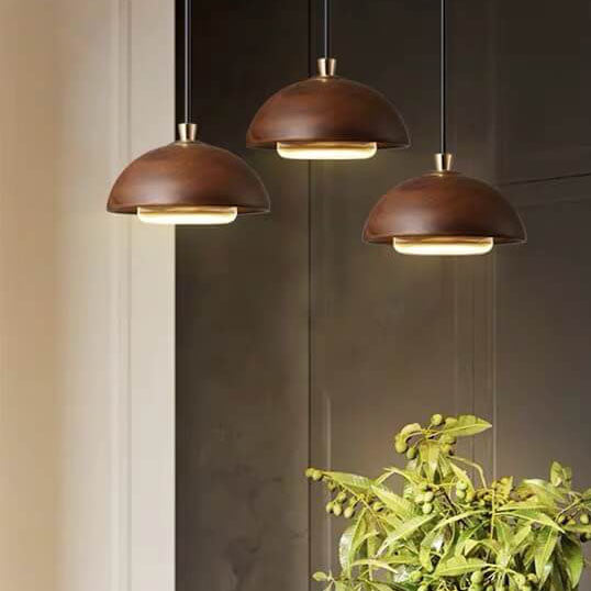 Nordic Minimalist Solid Wood Dome Glass Lampshade LED Pendant Light