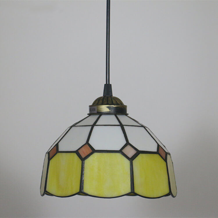 Traditional Tiffany Stained Glass Iron Dome Shade Round 1-Light Pendant Light for Living Room