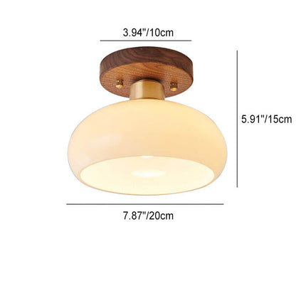 Creative Vintage Walnut Brass Round 1-Light Semi-Flush Mount Ceiling Light