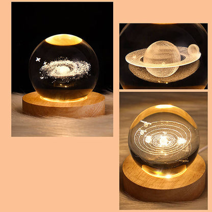 Contemporary Creative Star System Crystal Ball USB LED Night Light Table Lamp For Bedroom