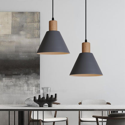 Traditional Vintage Iron Solid Wood Round Cone Top 1-Light Pendant Light for Living Room