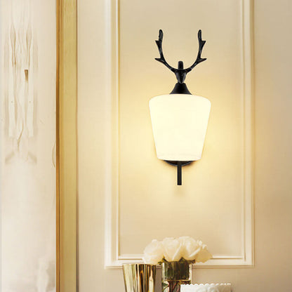 Nordic Creative Antler Glass Cone Shade 1-Light Wall Sconce Lamp for Living Room
