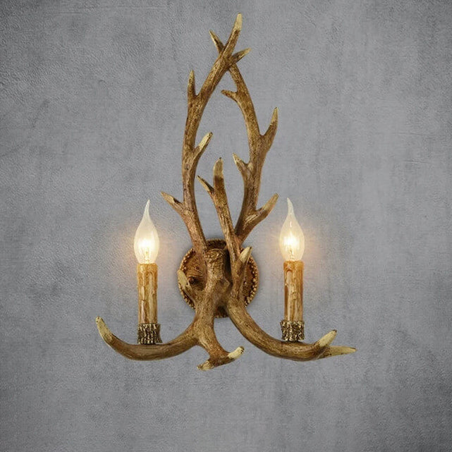 Industrial Resin Retro Antler 2-Light Creative Wall Sconce Lamp
