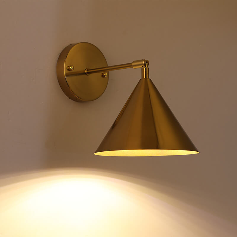 Contemporary Industrial Iron Plated Brass Cone Round 1-Light Wall Sconce Lamp for Living Room