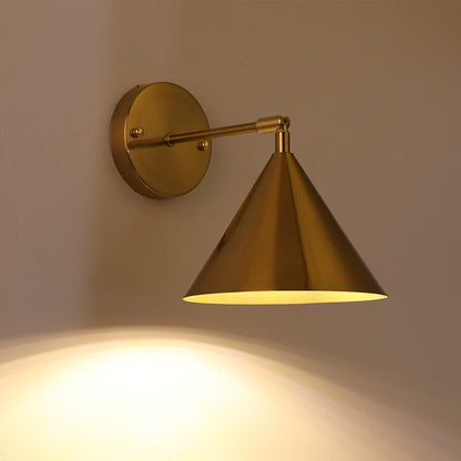 Contemporary Industrial Iron Plated Brass Cone Round 1-Light Wall Sconce Lamp for Living Room