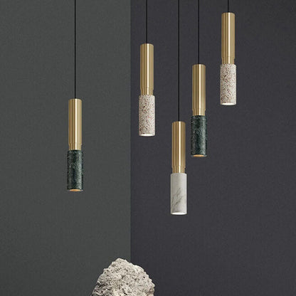 Contemporary Nordic Marble Terrazzo Column Metal 1-Light Pendant Light for Living Room