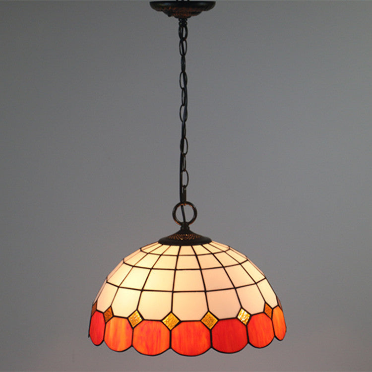 Traditional Tiffany Gemstone Stained Glass Iron Dome 3-Light Pendant Light For Living Room