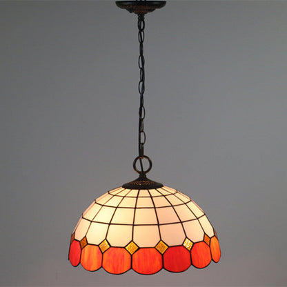 Traditional Tiffany Gemstone Stained Glass Iron Dome 3-Light Pendant Light For Living Room