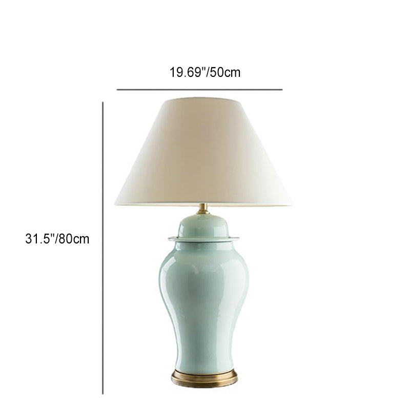 Traditional Rustic Ceramic Fabric Conic Vase 1-Light Table Lamp For Study