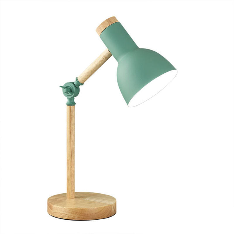 Contemporary Nordic Iron Semi-Circular Shade Wooden Base 1-Light Table Lamp For Study