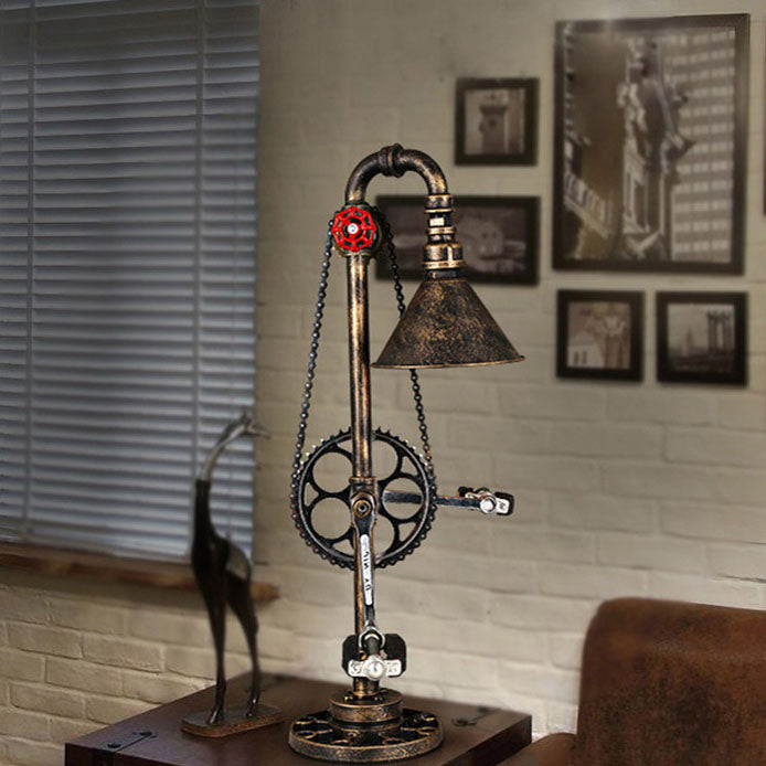 Contemporary Industrial Iron Gear Plumbing Metal 1-Light Table Lamp For Bedroom