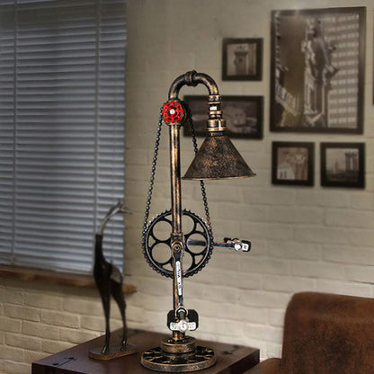 Contemporary Industrial Iron Gear Plumbing Metal 1-Light Table Lamp For Bedroom