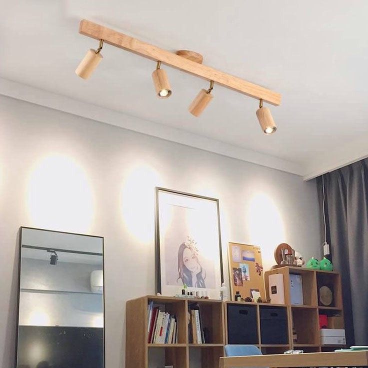 Modern Minimalist Solid Wood Metal Track Lighting LED Semi-Flush Mount Ceiling Light for Living Room