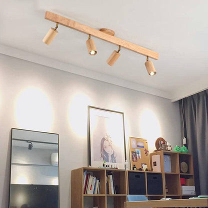 Modern Minimalist Solid Wood Metal Track Lighting LED Semi-Flush Mount Ceiling Light for Living Room