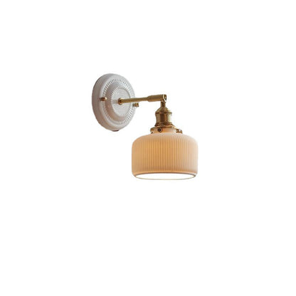 Traditional Vintage Round Ceramic Brass 1-Light Wall Sconce Lamp for Living Room