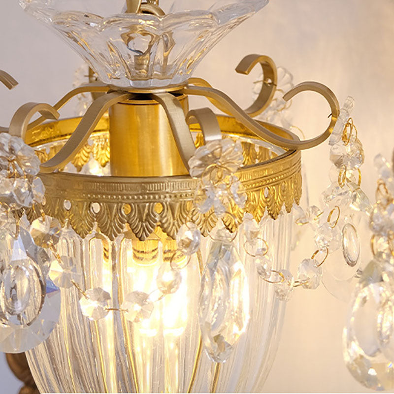 Traditional French Court Lantern Brass Crystal 1/2 Light Wall Sconce Lamp For Living Room