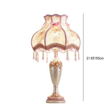European Romantic Fabric Tassel 1-Light Table Lamp