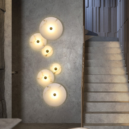 Contemporary Luxury Round Marble Iron LED Wall Sconce Lamp For Living Room & Bedroom