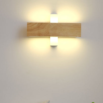 Contemporary Nordic Log Rectangular Flat Rotatable Solid Wood Acrylic LED Wall Sconce Lamp